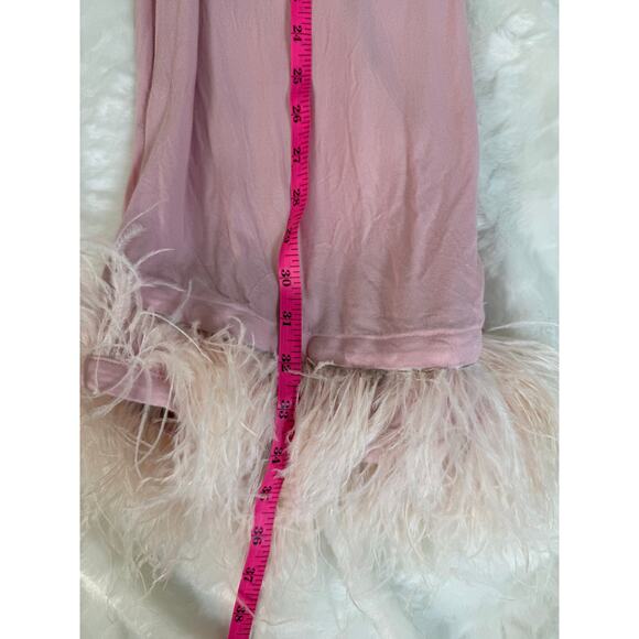 SLEEPER 100% Viscose Pink Ostrich Feather Trim Lounge Party Pajama Pants Size XS - Picture 12 of 13